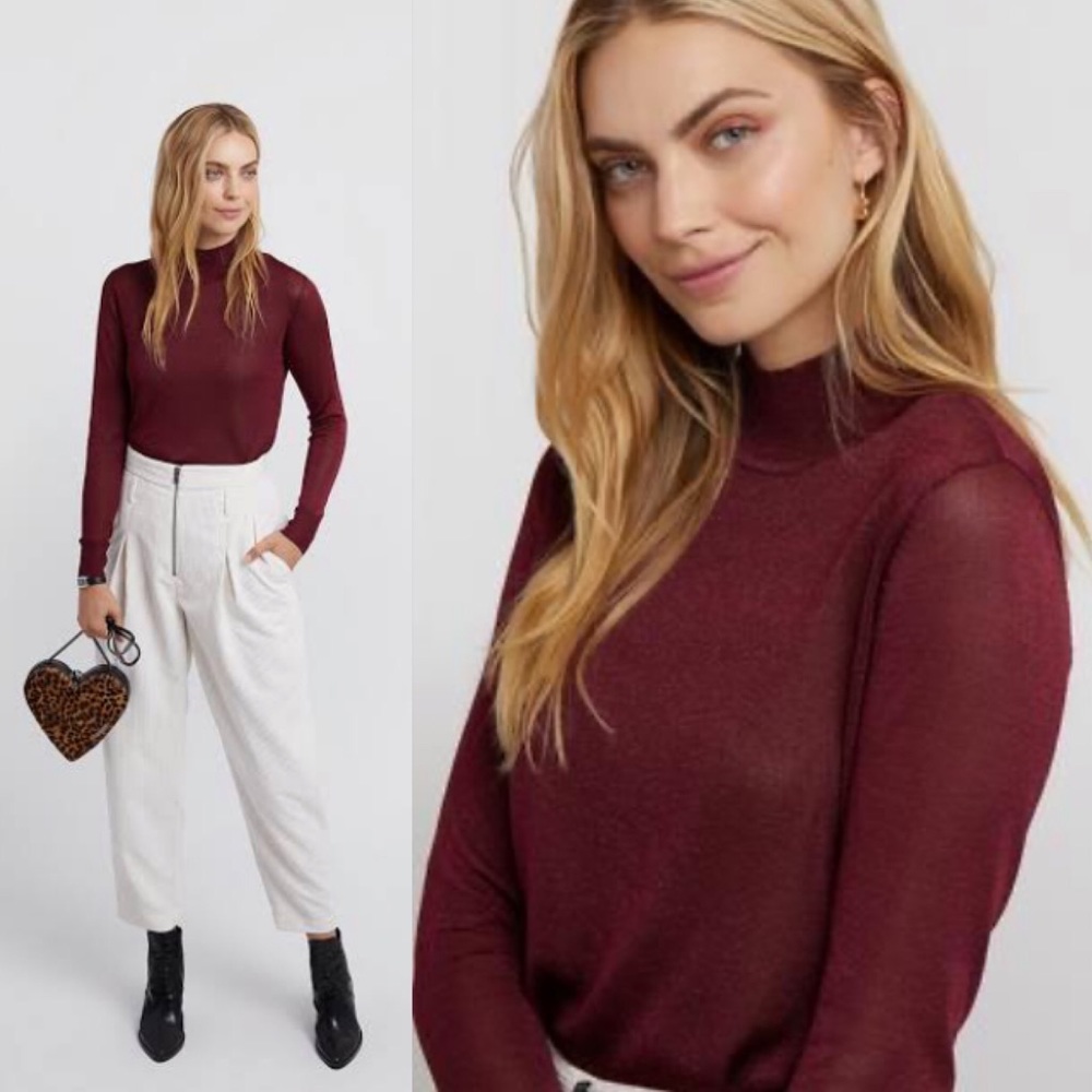 Rebecca Minkoff Adele sweater light mesh knit top burgundy long sleeve blouse